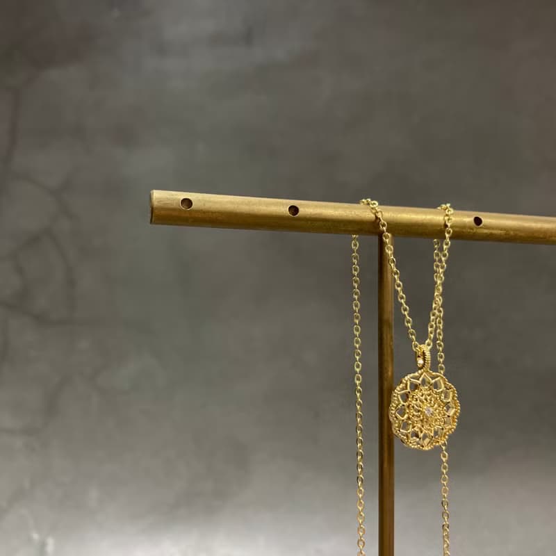 14K包金 復古蕾絲圓盤項鍊 14KGF