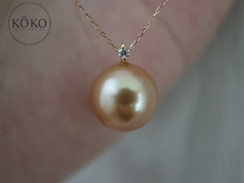 日本直送 11mm南洋金珍珠 濃金 18k黃金 鑽石0.03ct 吊墜項鍊45cm