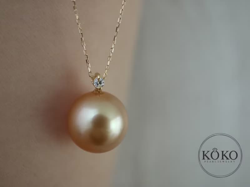 日本直送 11mm南洋金珍珠 濃金 18k黃金 鑽石0.03ct 吊墜項鍊45cm