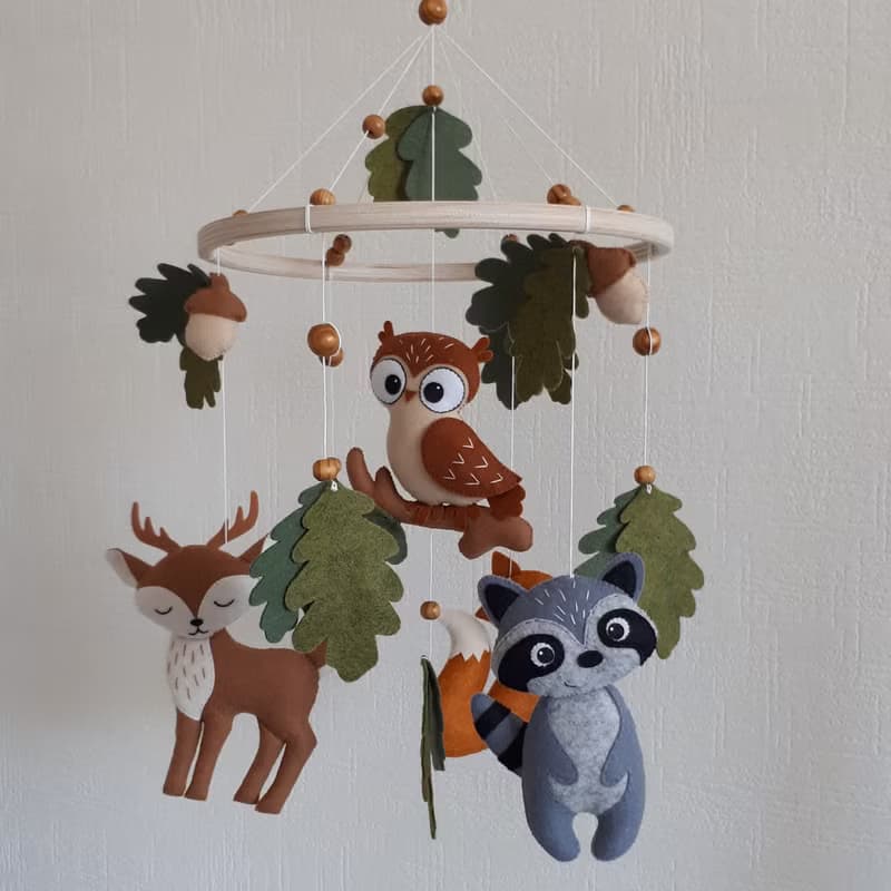 Mobile baby nursery decor woodland, forest animals crib mobile, baby shower gift