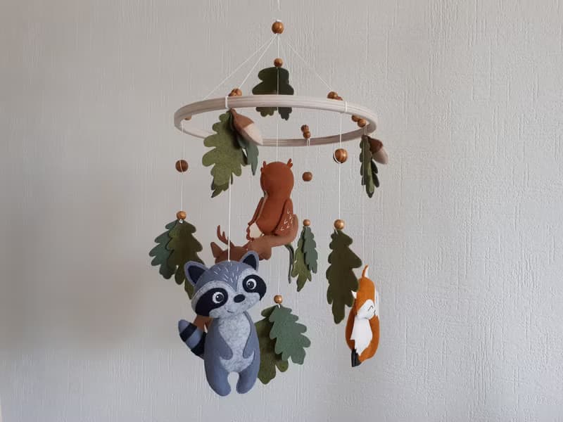 Mobile baby nursery decor woodland, forest animals crib mobile, baby shower gift