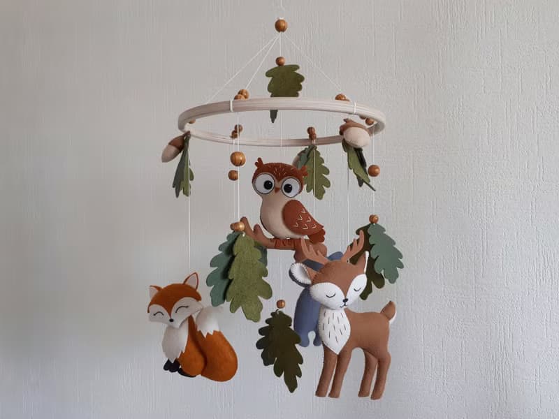 Mobile baby nursery decor woodland, forest animals crib mobile, baby shower gift