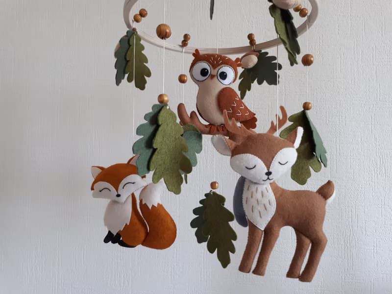 Mobile baby nursery decor woodland, forest animals crib mobile, baby shower gift