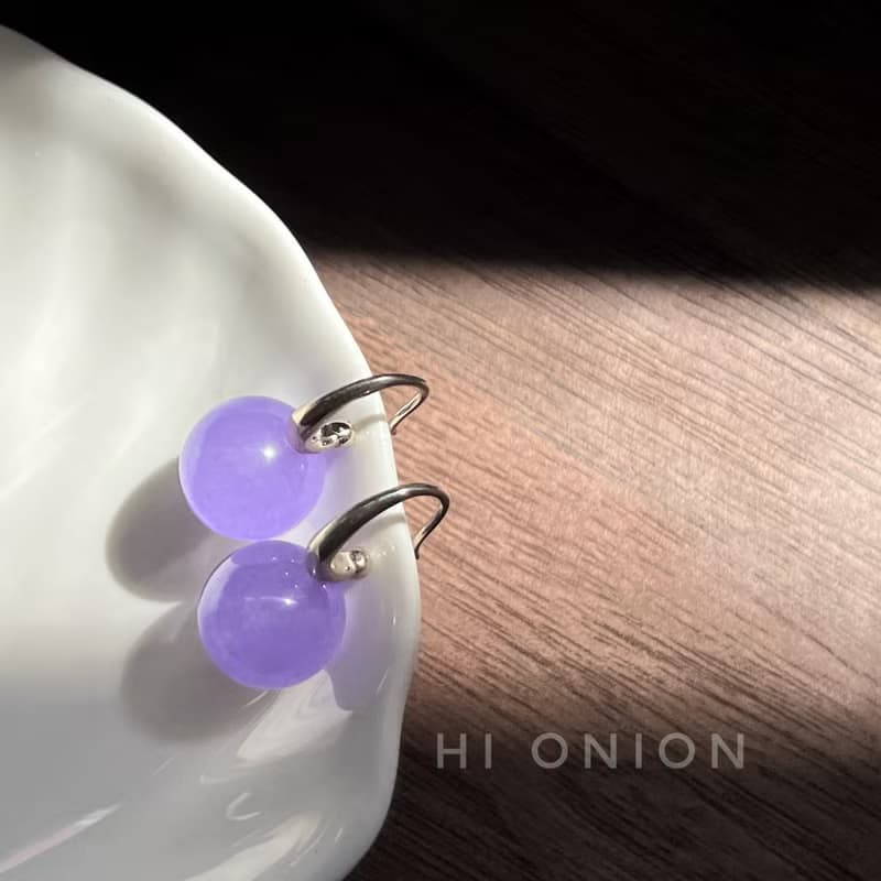 Hi Onion暮山紫原創小眾設計復古翡翠耳環S925銀耳鉤耳夾新中式