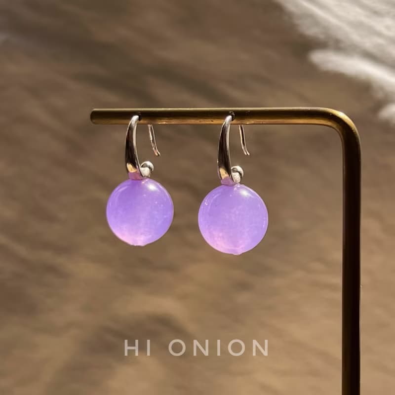 Hi Onion暮山紫原創小眾設計復古翡翠耳環S925銀耳鉤耳夾新中式