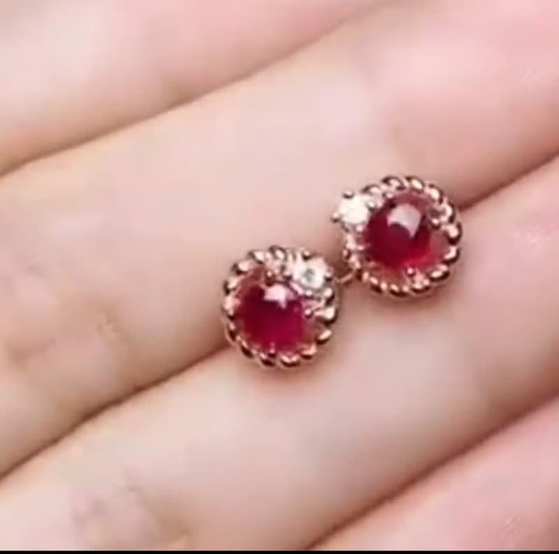 Genuine, 4mm. Natural Siam Ruby  Earrings Stud in Sterling Silver  Stud Earrings