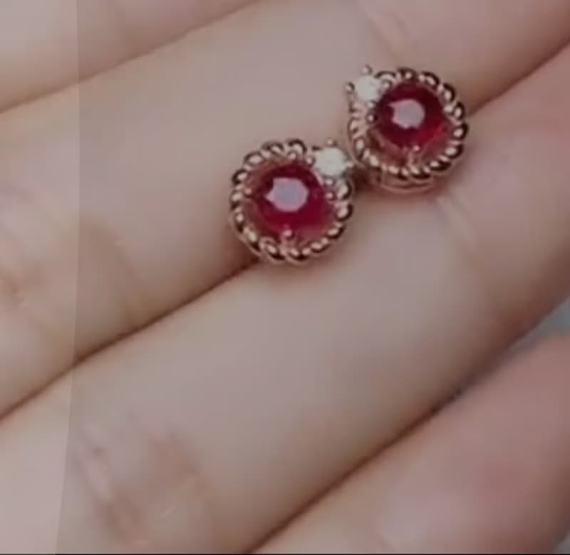 Genuine, 4mm. Natural Siam Ruby  Earrings Stud in Sterling Silver  Stud Earrings