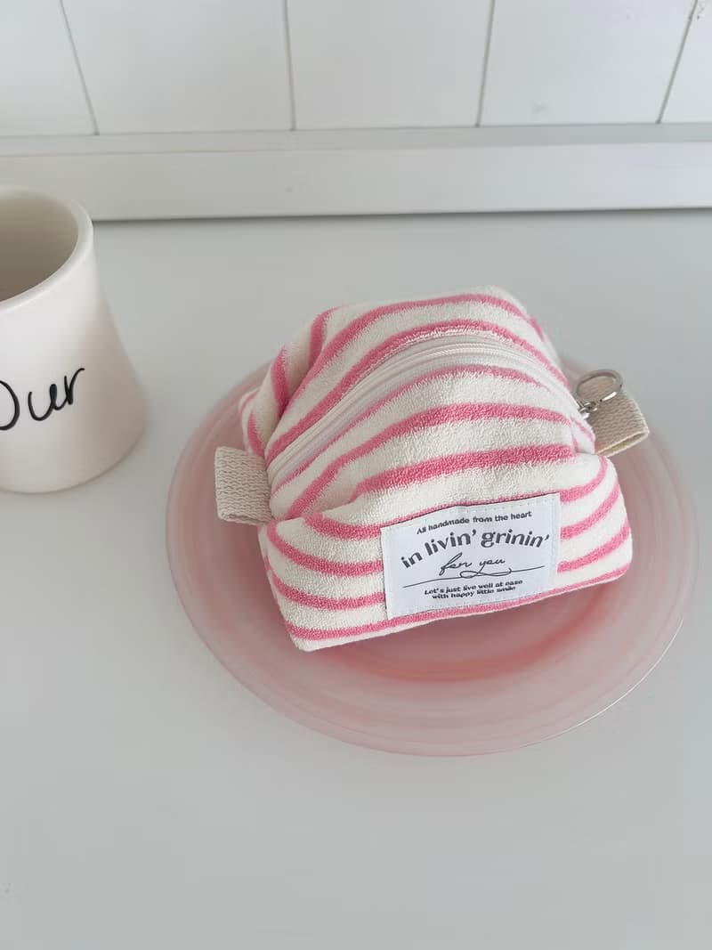 terry stripe pouch S_aurora pink