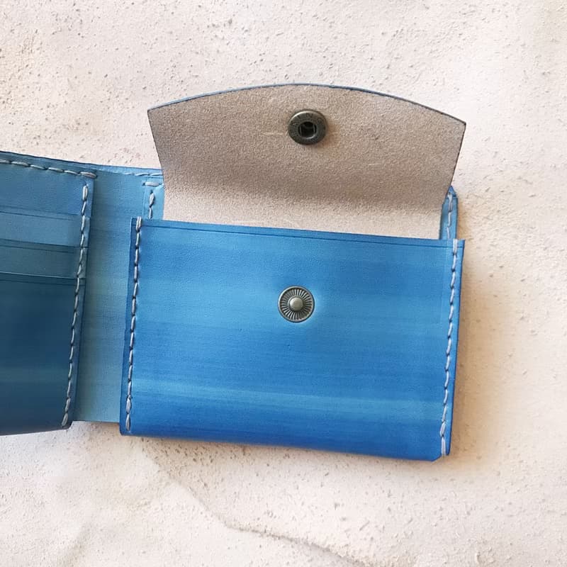 真皮短夾_3卡片層_零錢袋_天空藍