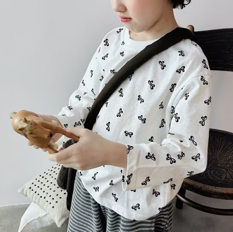 蝴蝶結印花純棉長袖上衣 / 童裝