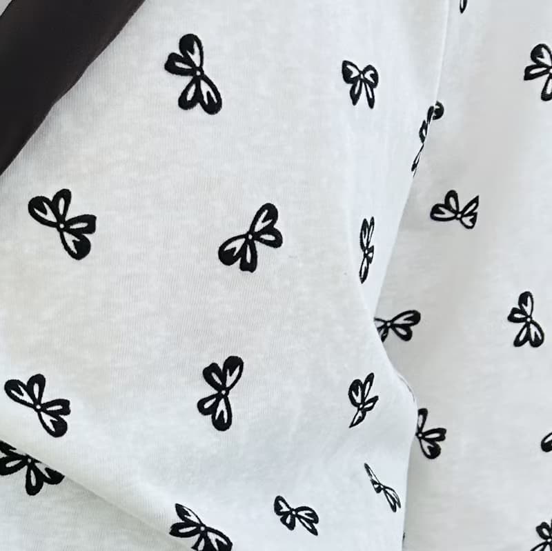 蝴蝶結印花純棉長袖上衣 / 童裝