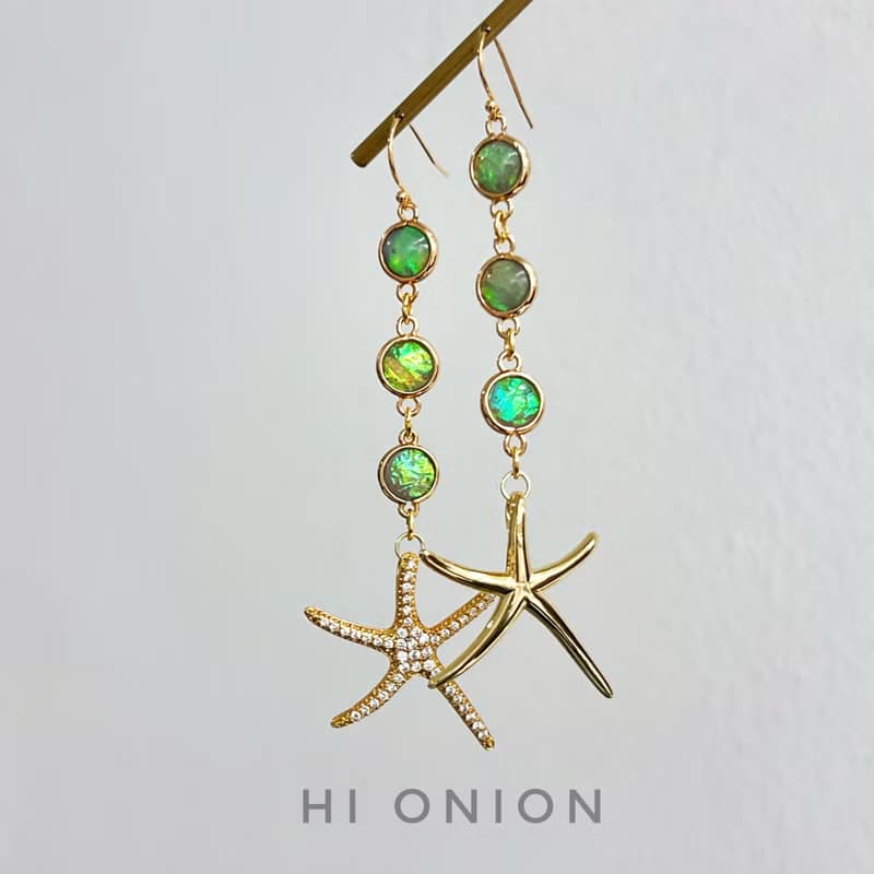 Hi Onion原創設計小眾海星不對稱長款耳環耳夾春夏新款耳飾個性