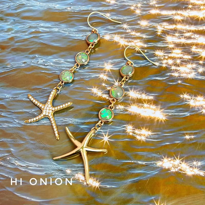 Hi Onion原創設計小眾海星不對稱長款耳環耳夾春夏新款耳飾個性