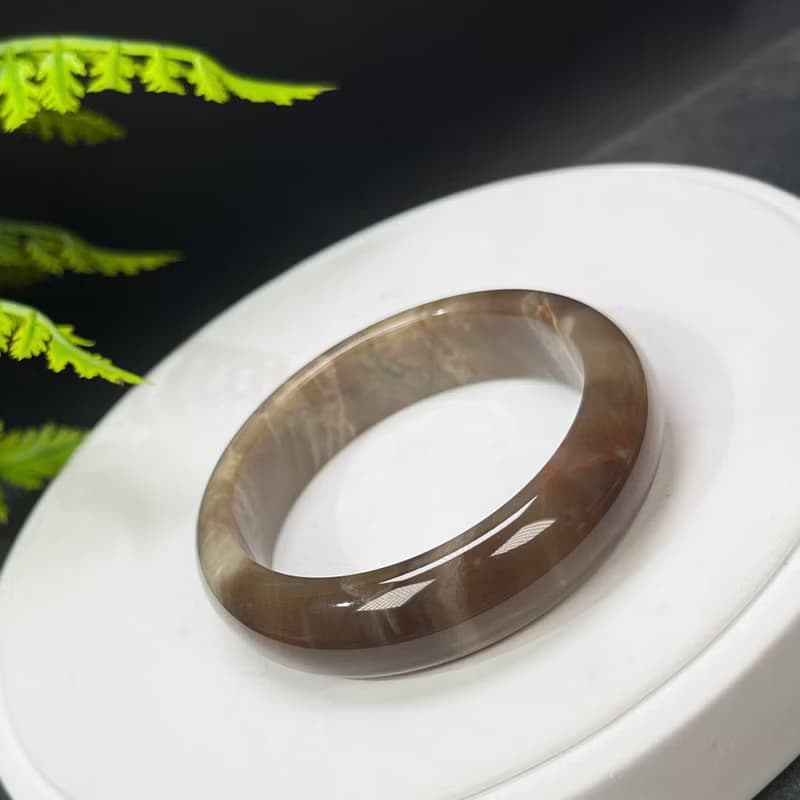 咖啡色瑪瑙手鐲 52MM 高瓷玉化飄天眼玉髓手環 半山半水 展望期待