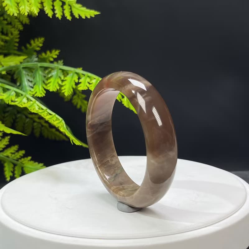 咖啡色瑪瑙手鐲 52MM 高瓷玉化飄天眼玉髓手環 半山半水 展望期待