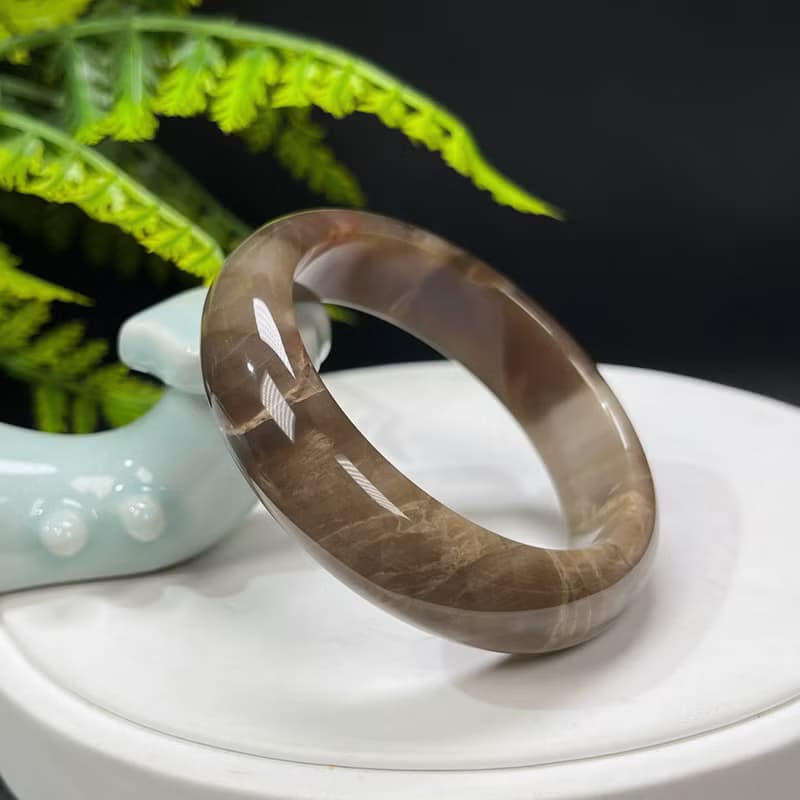 咖啡色瑪瑙手鐲 52MM 高瓷玉化飄天眼玉髓手環 半山半水 展望期待