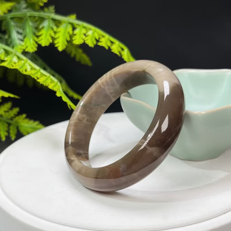 咖啡色瑪瑙手鐲 52MM 高瓷玉化飄天眼玉髓手環 半山半水 展望期待