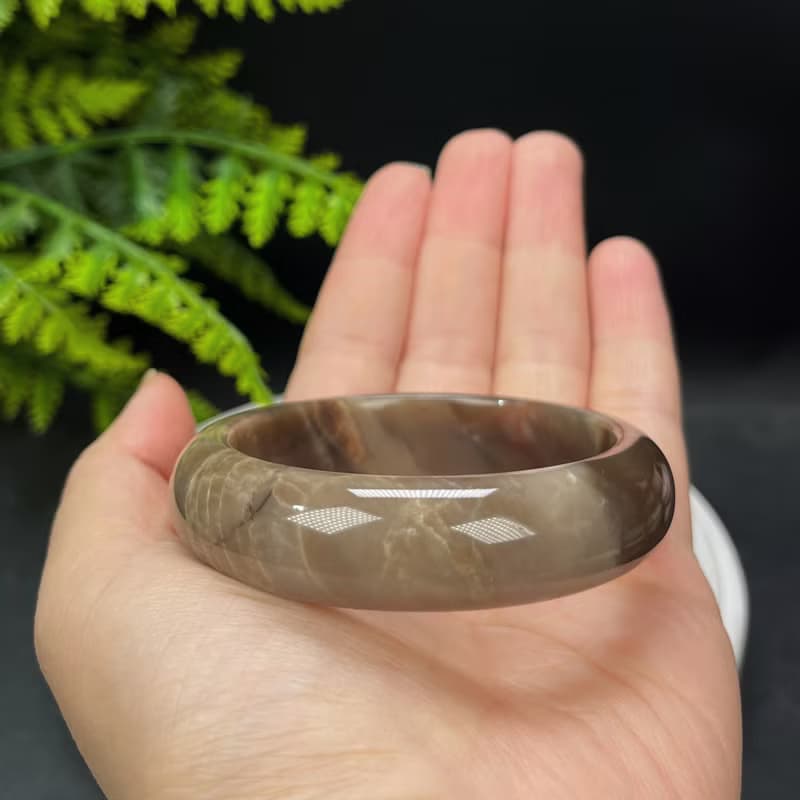 咖啡色瑪瑙手鐲 52MM 高瓷玉化飄天眼玉髓手環 半山半水 展望期待