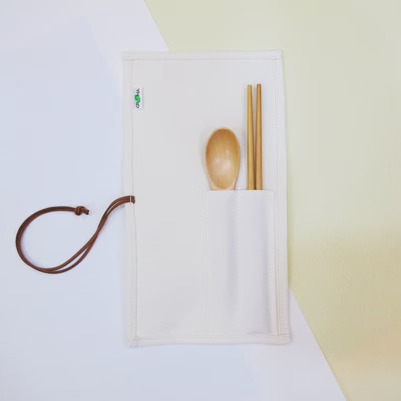 環保餐具 帆布收納套袋組 含筷子湯匙 森林樹木插畫