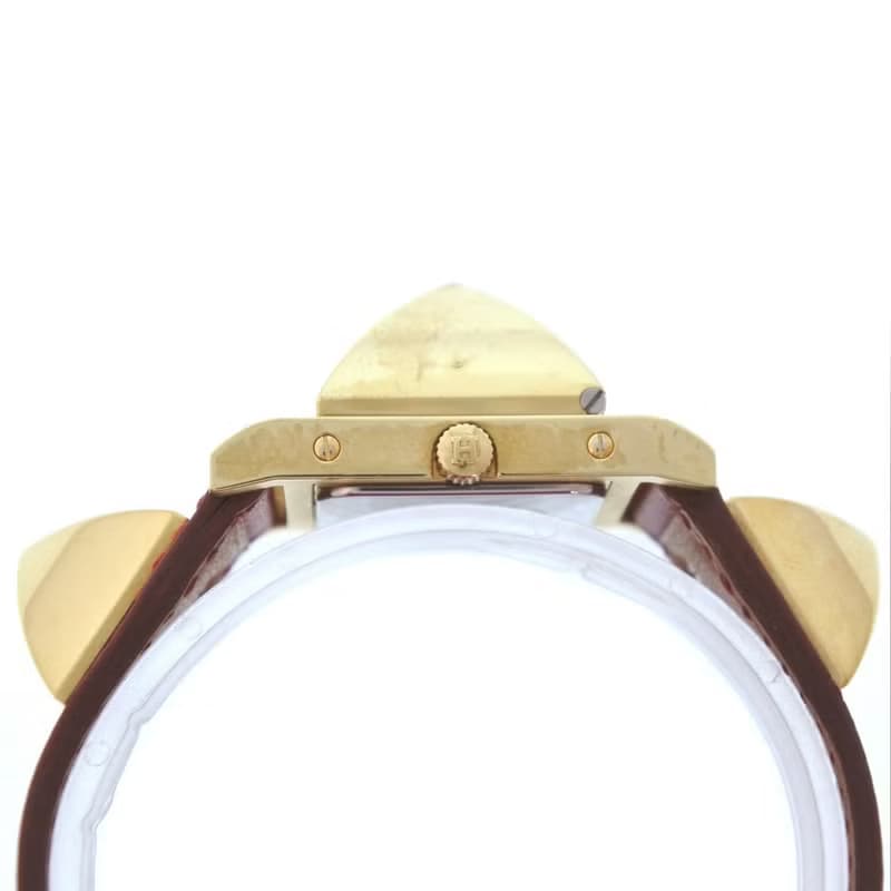 【日本直送】エルメス HERMES メドール 腕時計 金メッキ × レザー ゴールド  クオーツ 白文字盤 レディース【中古】