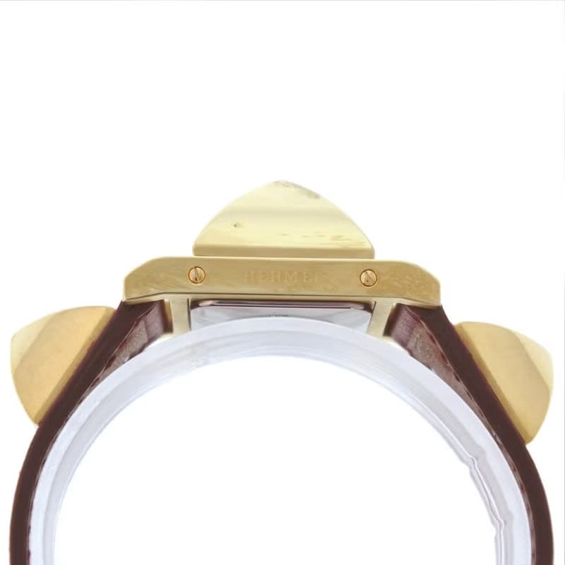 【日本直送】エルメス HERMES メドール 腕時計 金メッキ × レザー ゴールド  クオーツ 白文字盤 レディース【中古】