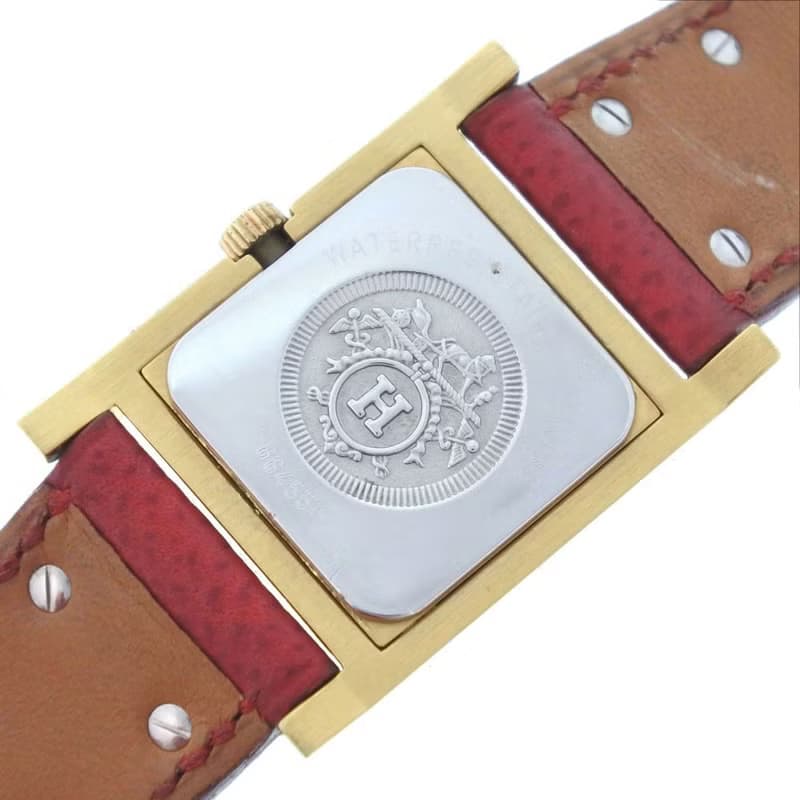 【日本直送】エルメス HERMES メドール 腕時計 金メッキ × レザー ゴールド  クオーツ 白文字盤 レディース【中古】