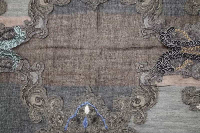【母親節禮物】喀什米爾水煮羊毛手工刺繡圍巾披肩莫蘭迪灰咖拼紗