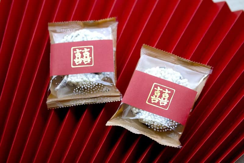 婚禮小物 燙金囍字 圓型米香 海苔爆米香餅 素食可 迎賓 喜糖
