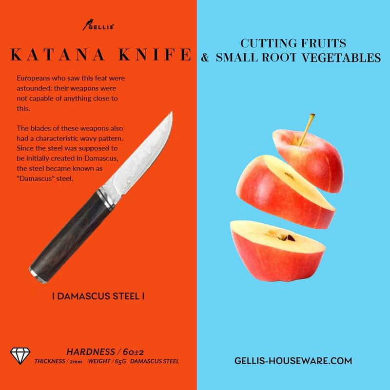 KATANA日式武士刀款紅檀木柄大馬士革鋼切肉刀水果刀戶外野營刀