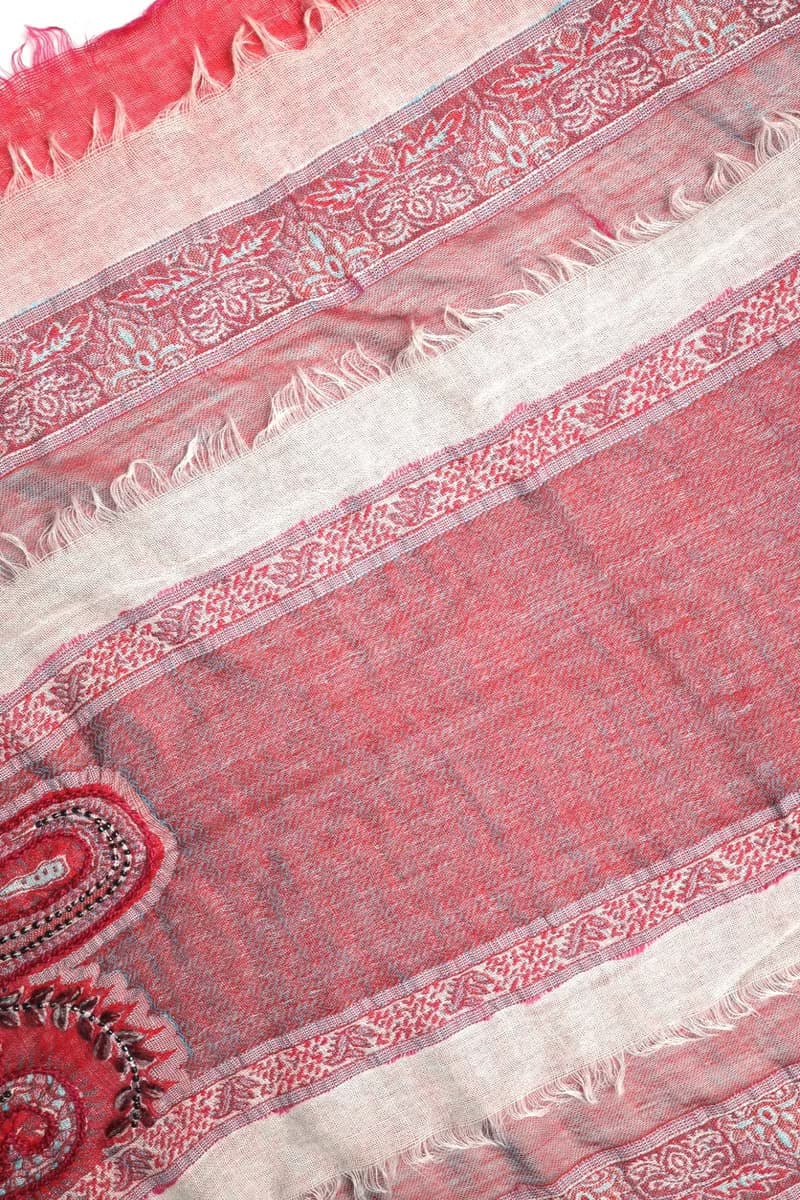 【精品禮盒】釘珠喀什米爾水煮羊毛手工刺繡圍巾披肩三層紗桃粉紅