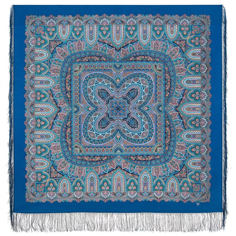 Pavlovo Posad Russian Shawl 100% Wool Scarf 125x125 cm Wrap Silk Fringe 1903-13