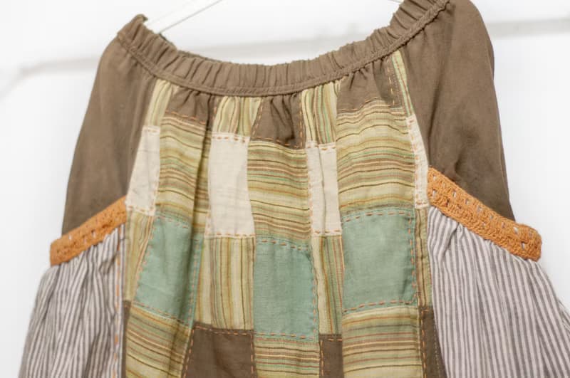 棉麻刺繡裙/民族風裙/色塊棉麻裙skirt/手工拼布裙-彩色格紋森林