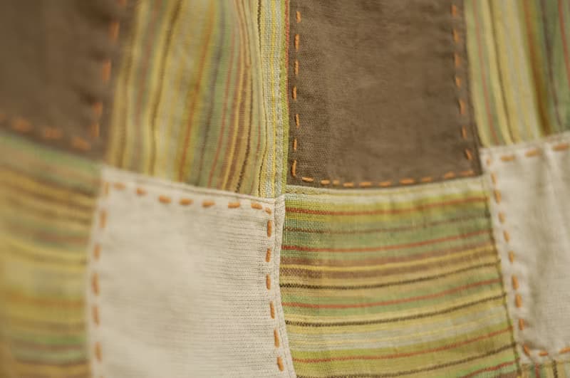 棉麻刺繡裙/民族風裙/色塊棉麻裙skirt/手工拼布裙-彩色格紋森林