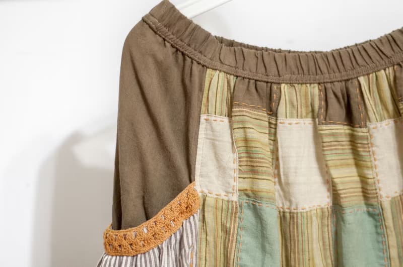 棉麻刺繡裙/民族風裙/色塊棉麻裙skirt/手工拼布裙-彩色格紋森林