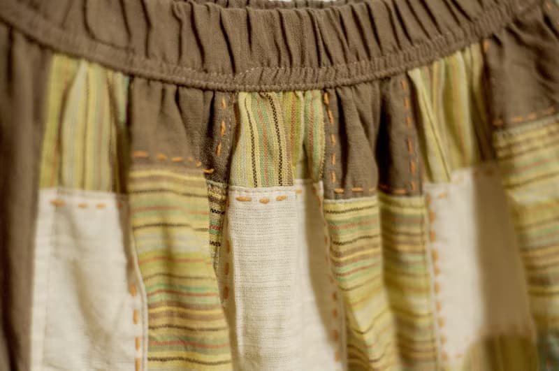 棉麻刺繡裙/民族風裙/色塊棉麻裙skirt/手工拼布裙-彩色格紋森林