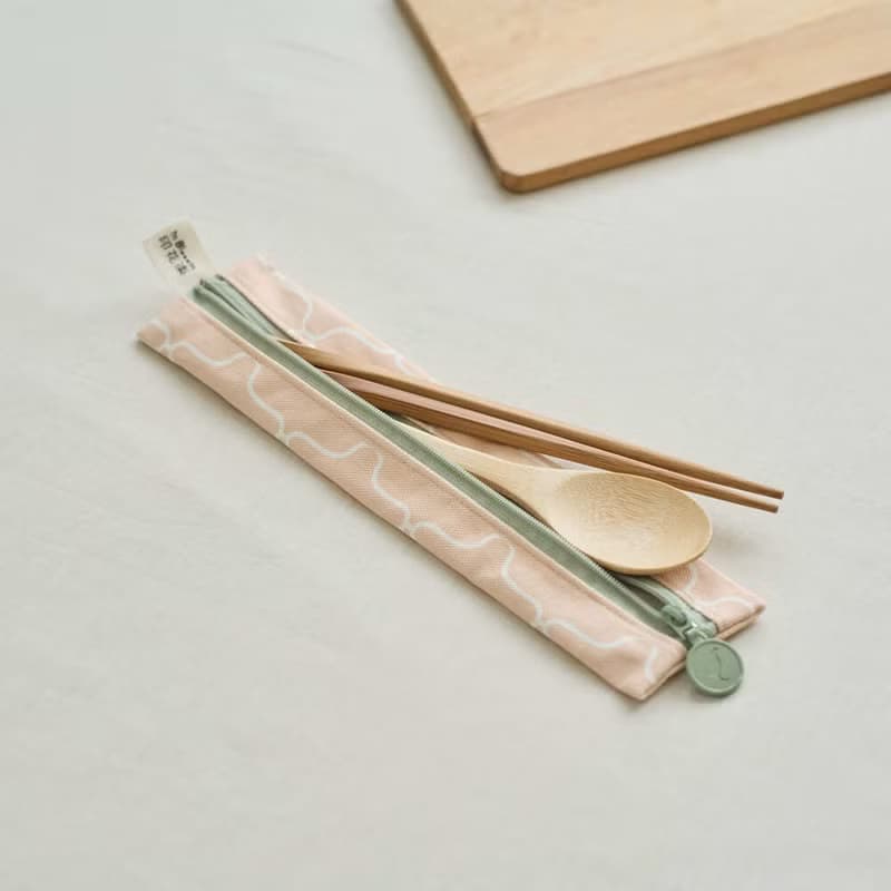 拉鏈餐具袋(含餐具)/鐵花窗5號/珊瑚橘粉/鳥語花窗