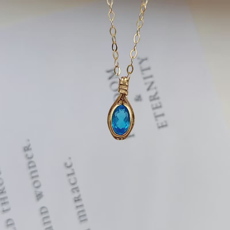 天然磷灰石吊墜 帕拉伊巴色磷灰石項鍊 手工14KGF鎖骨鏈