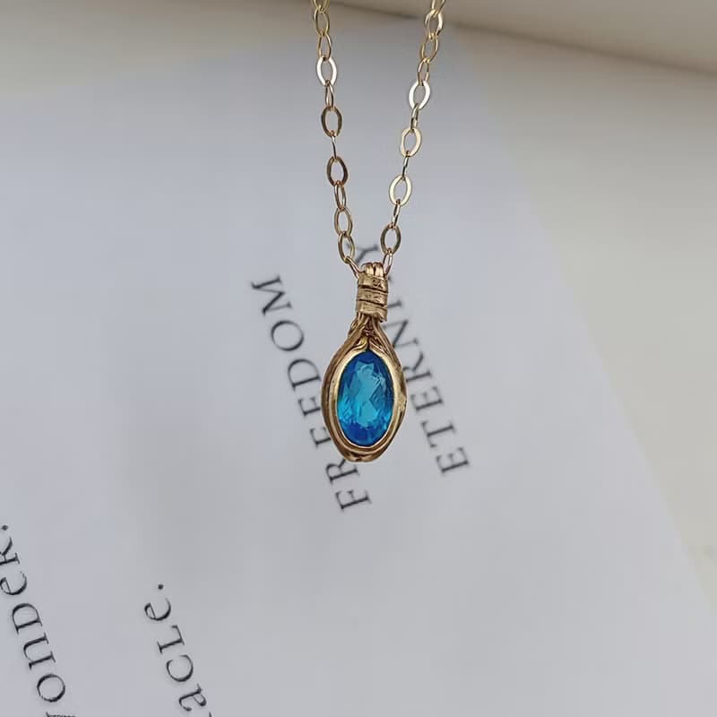 天然磷灰石吊墜 帕拉伊巴色磷灰石項鍊 手工14KGF鎖骨鏈