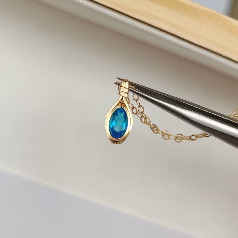 天然磷灰石吊墜 帕拉伊巴色磷灰石項鍊 手工14KGF鎖骨鏈