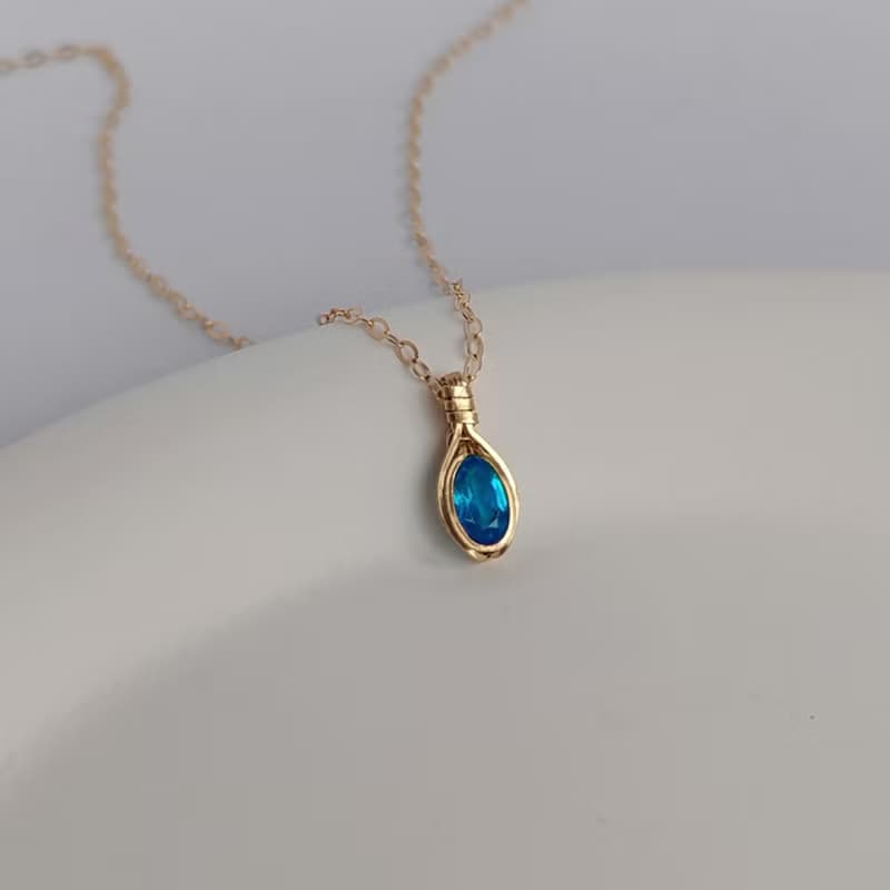 天然磷灰石吊墜 帕拉伊巴色磷灰石項鍊 手工14KGF鎖骨鏈