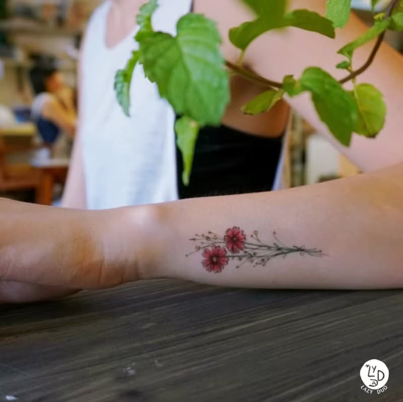 迷你簡約小花刺青紋身貼紙花草植物乾花束水彩唯美可愛文青薰衣草