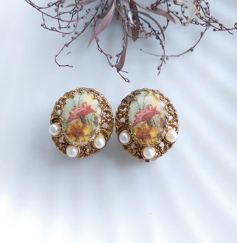 【西洋古董飾品 】西德製 花絲 花卉 典雅 夾式耳環