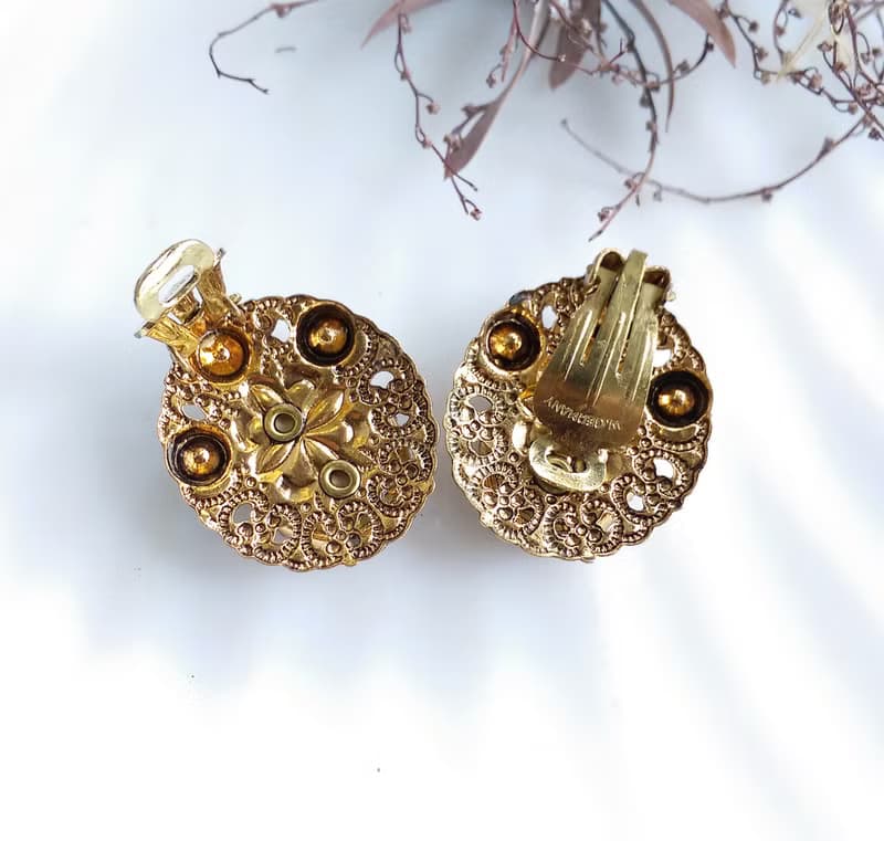 【西洋古董飾品 】西德製 花絲 花卉 典雅 夾式耳環