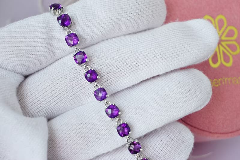 Natural Amethyst Bracelet Silver 925 With 18K White gold Plated