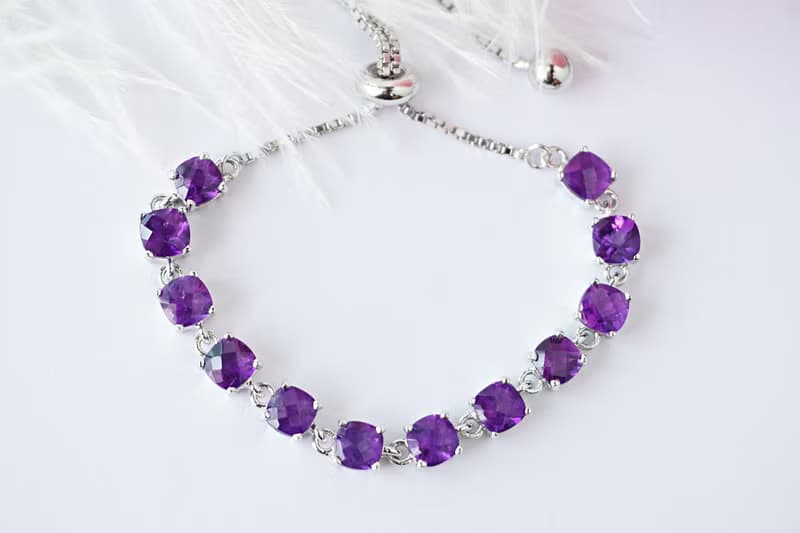 Natural Amethyst Bracelet Silver 925 With 18K White gold Plated