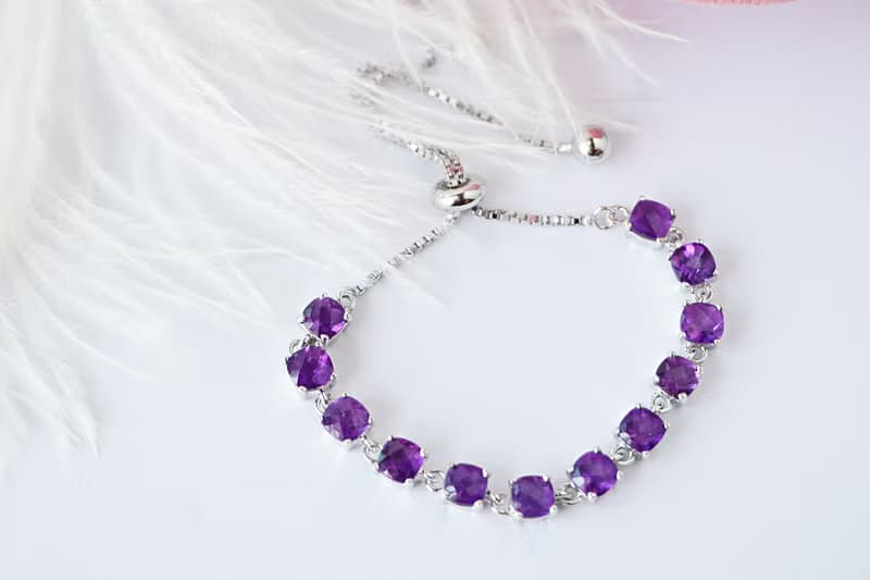 Natural Amethyst Bracelet Silver 925 With 18K White gold Plated