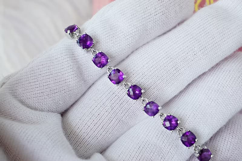 Natural Amethyst Bracelet Silver 925 With 18K White gold Plated