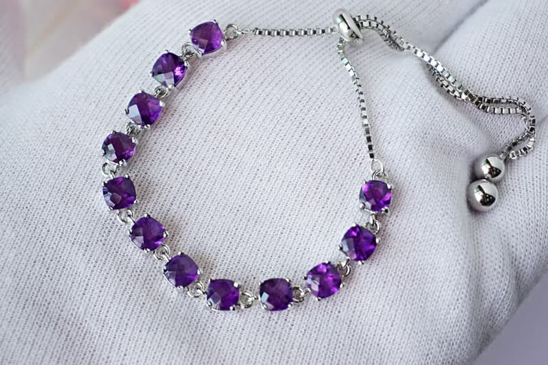 Natural Amethyst Bracelet Silver 925 With 18K White gold Plated