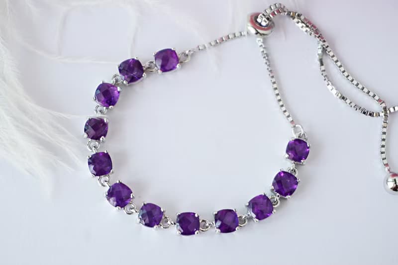Natural Amethyst Bracelet Silver 925 With 18K White gold Plated