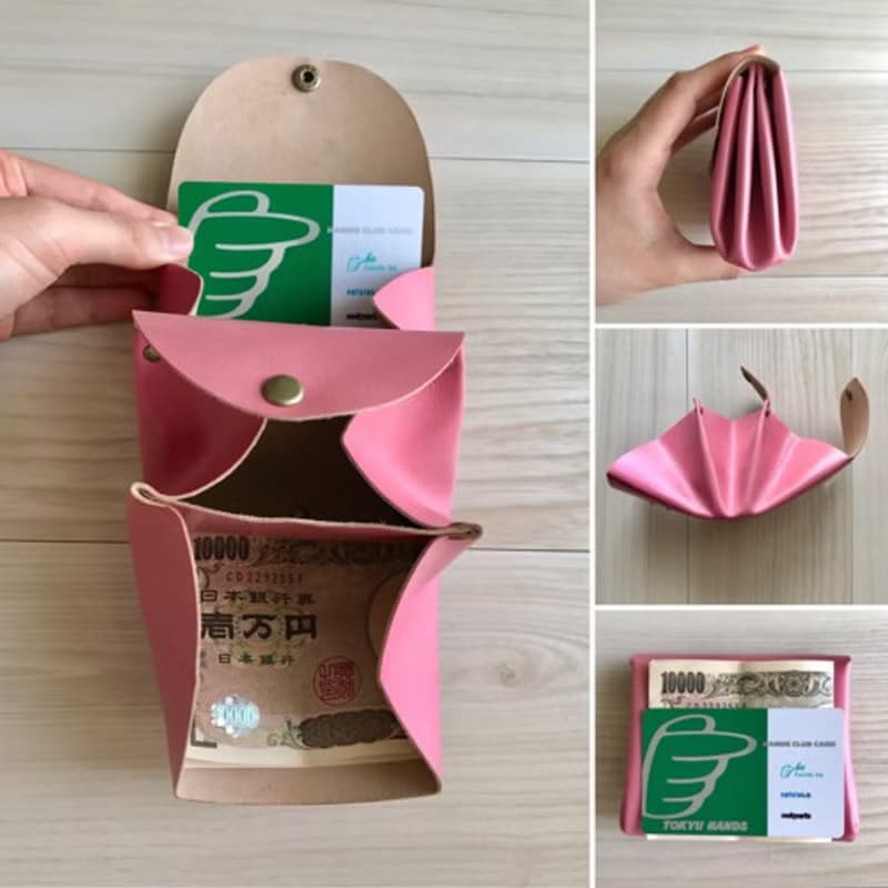 仕分けバッチリ コロンとかわいいガバッと開くじゃばらの革財布(中サイズ)